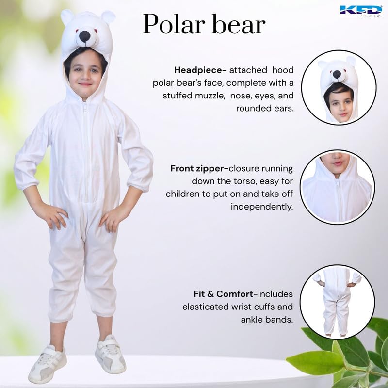 Image of Kaku Fancy Dresses Polar Bear Animal Fancy Dress Costume for Kids | White Costume with Hood | School Function, Fancy Dress Competition & Theme Wear | 3 To 4 Years