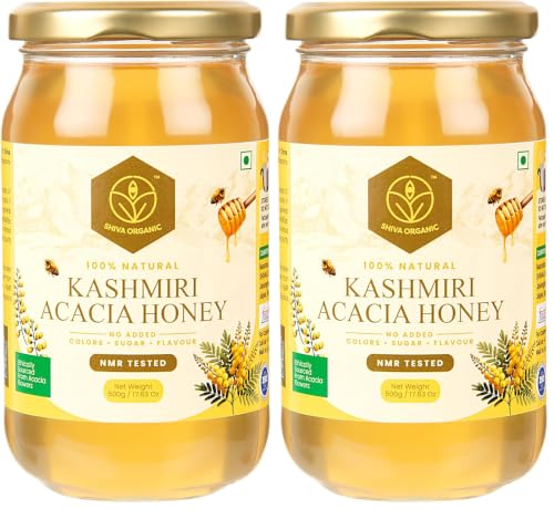 Image of Shiva Organic Kashmiri Acacia Honey - 500g |100% Raw and Pure | Natural and Original|No Added Sugar | Fresh Kashmir Honey | Unprocessed Honey (Pack of 2)