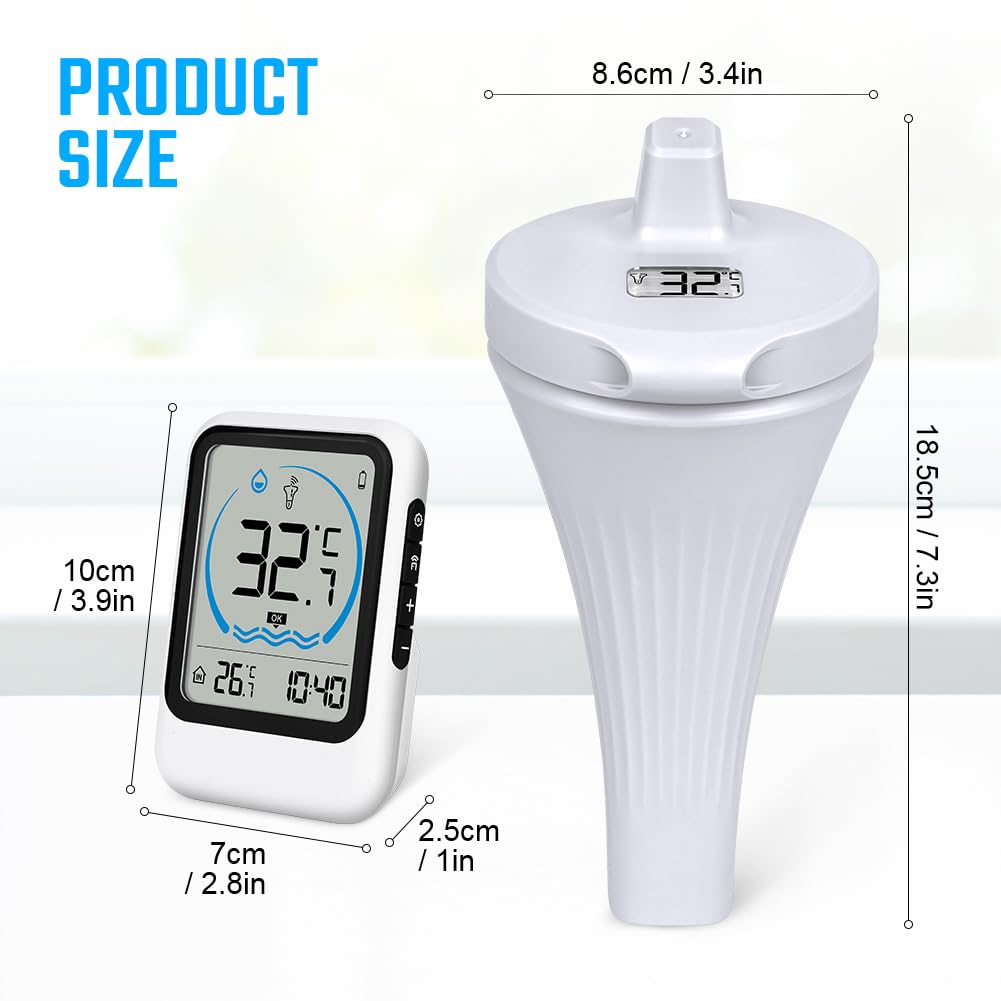 OFFCUP Thermomètre Piscine Flottant Sans Fil IP67 Étanche Numérique Intérieur Extérieur