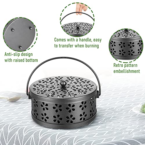 Whiidoom Retro Portable Iron Mosquito Coil Holder With Handle Round Fireproof Incense Holder (Black) #TOP4