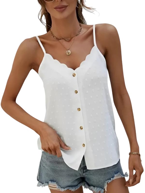 Versatile V-Neck Camisole and Spaghetti Strap Tank Top for Women in Dobby Print-image-5