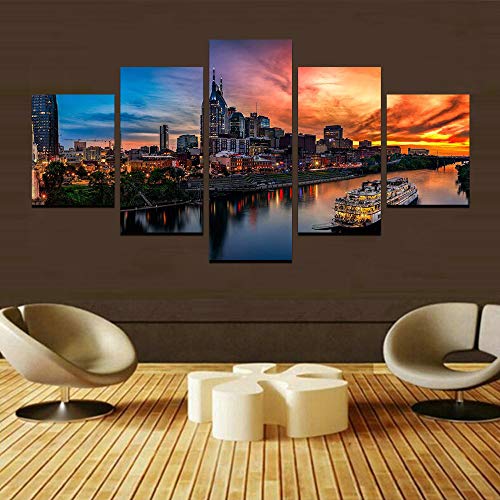 Nashville Wall Art Nashville Tennessee Art Wall Decor Nashville Skyline Picture Canvas Print Cumberland River Poster Framed Home Living Room Bedroom Decoration(60''Wx32''H) - Image 3