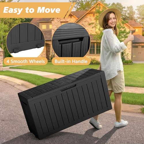 Fancyango 85 Gallon Large Outdoor Storage Deck Box Waterproof Black - image 4