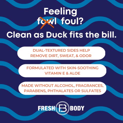 Image of Clean As Duck Body Wipes for Adults (3 Pack, 36 Wipes) - Textured Rinse-Free Body Cleansing Wipes for Adults with Vitamin E & Aloe - No Added Fragrance, Sulfates or Parabens