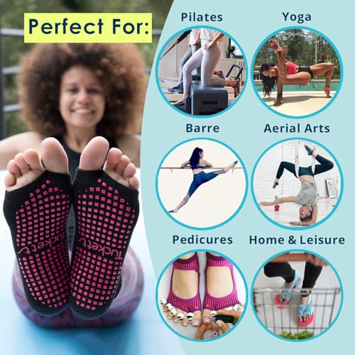 Image of Tucketts Allegro Toeless Pilates Socks with Grips for Women, Non-Slip Open-Toe Grip Socks for Yoga, 2 Pack