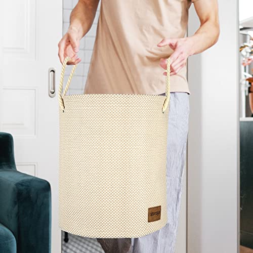 Qianbird Laundry Basket Hamper Large Foldable Tall Unique Laundry Basket Organizer Collapsible Laundry Hamper Fabric Storage Basket With Rope Handles For Clothes Toys In The Home Or Dorm (Beige Round) #TOP5