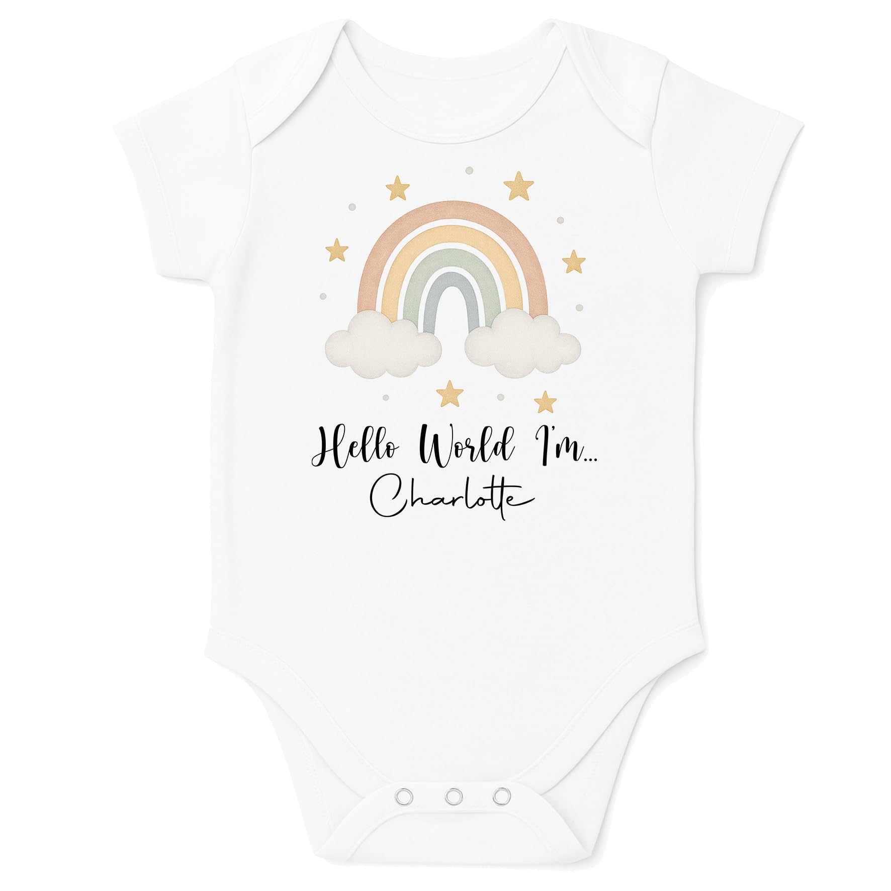 The Baby Box Uk Hello World Rainbow Clouds Personalised Baby Announcement Bodysuit Vest Hello World (, 0 Months)