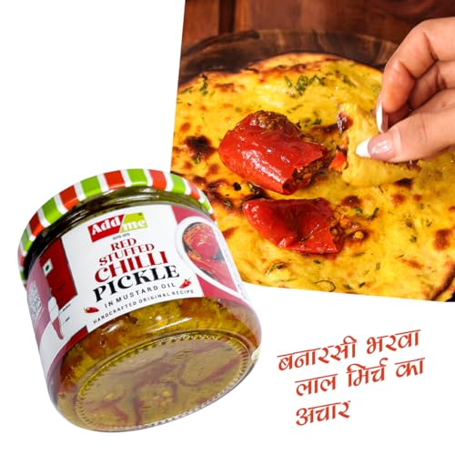 Add Me Red Stuffed Chilli Pickle 300gm | bharwa lal mirch achar in mustard oil| homemade lal mirchi ka achar with banarasi masala in glass jar