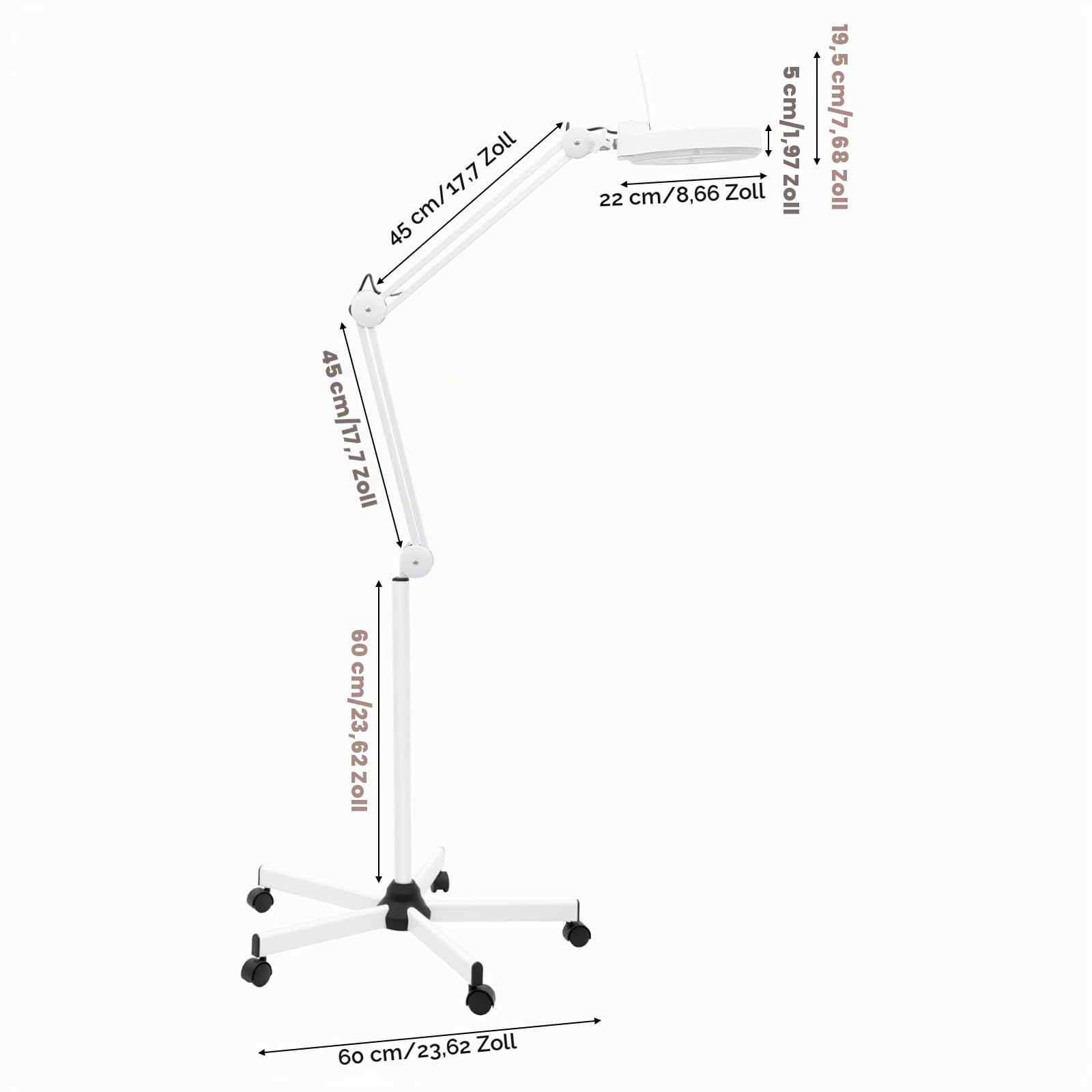 LED Lupenleuchte Kosmetik mit Standfuß, Standlupe Leselupen Lupenlampe 5X Vergrößerung Lupe mit Licht, Höhenverstellung 24W