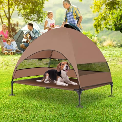 Snagle Paw Hundeliege mit Dach & Erhöhtes Design - Stabiles Hundebett mit Antirutschfüßen, Breiter Schatten - Wasserdicht für Große Hunde Indoor/Outdoor, Camping & Garten