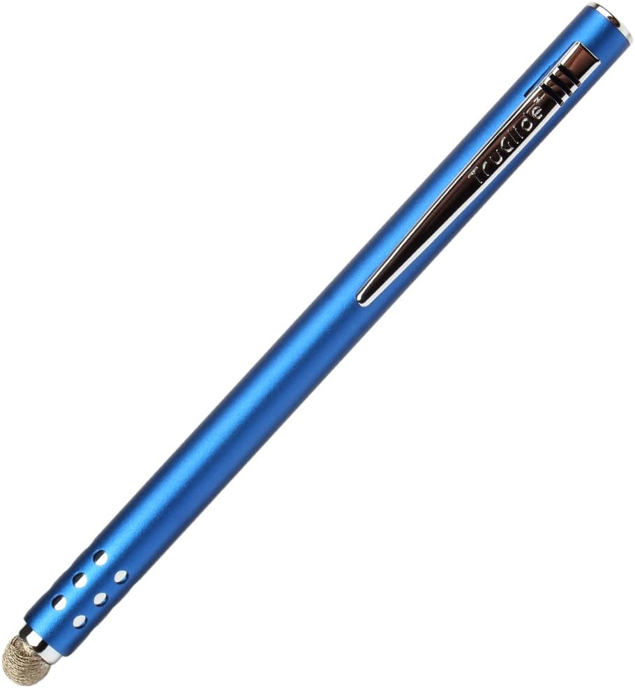 TruGlide Mesh Fiber Stylus with Microfiber Knit Tip for All Capacitive Touch Screen Tablets, iPad, and Smartphone (Blue with Silver Clip)