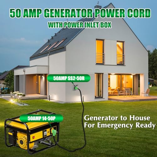 Gisafai 50 Amp 20FT Generator Cord and Pre Drilled Power Inlet Box Compatible with NEMA 14-50P to SS2-50R 125/250V Locking Connector with SS2-50P Generator Inlet Box to House, ETL Listed - Image 5