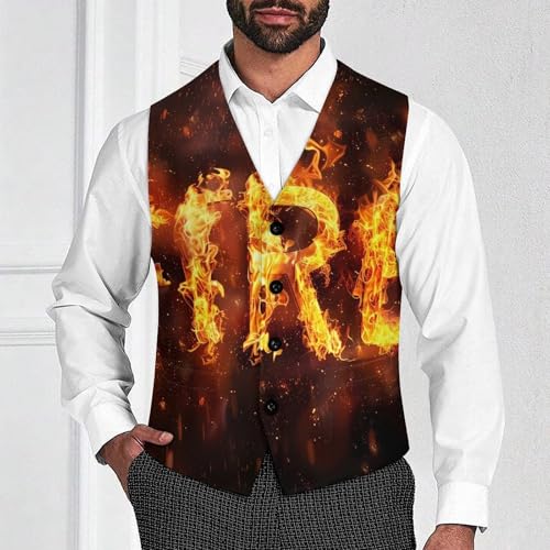 Funny Fire Men's Suit Vest Waistcoat Vests Formal Dress with 2 Pockets for Business Casual Tuxedo2