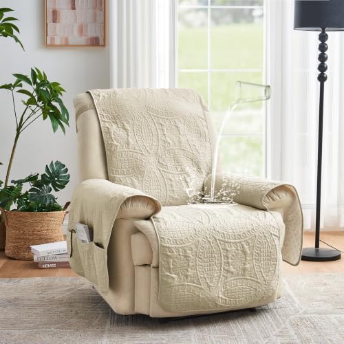 Image of Camel Quilted Recliner Covers, Waterproof Recliner Chair Covers, Lazy Boy Chair Covers, Pet Friendly Recliner Slipcover for Dogs Cats, Washable Furniture Protector (Recliner 22 inch, Camel)