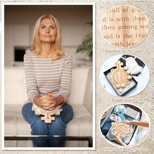 Image of Marsui Wooden Decade Rosary Board Kit with 12 Prayer Bead and Storage Bag Natural Wooden Rosary Religious Educational Tool Catholic Board Catholic Interactive Learning Tool Religious Gift for Adult