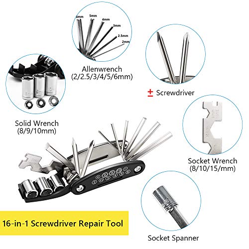 Greymond Bike Tool Kit,16 in 1 Multi-Function Bike Bicycle Repair Tool Kit,Bike Puncture Repair Kit with Patch Kit & Tire Levers,Bicycle Fix Tool Kit with Pouch - Image 4