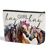 Vintage Funny Horse Stuff Farm Animals Western Makeup Bag Graduation Mothers Day Birthday Horse Gifts for Girls Women Horse Lovers Equestrian Friends Daughter Sister Niece Cosmetic Bag Hay girls Hay