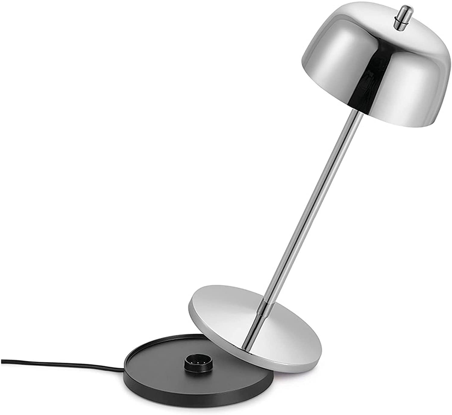 Theta Lampada da Tavolo Ricaricabile Wireless [Designed by Zafferano], Duratura, LED Touch Dimmerabile, Luce 2700-4000K, Base di Ricarica a Contatto, Alluminio, LVL (Argento Lucido)
