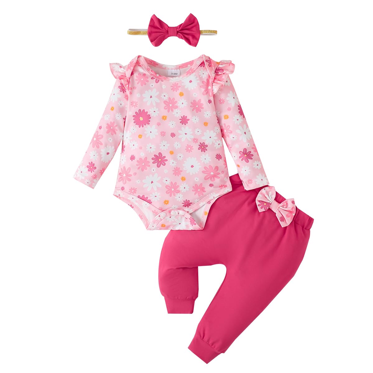 YALLET Baby Girl Clothes Newborn Infant Girl Outfits Floral Romper Pants Headband Fall Baby Layettes for Clothing 0-18