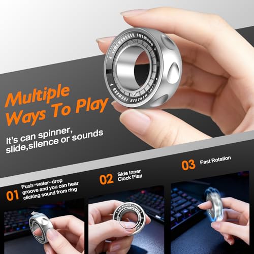 Image of Upgraded Fidget Spinner for Stress Relief Magnetic Fidget Ring Toy with Mechanical Sound Sensory Stress Toys Anxiety EDC Relief Slider Tool Figette for Adults & Teens,Kids,Grey