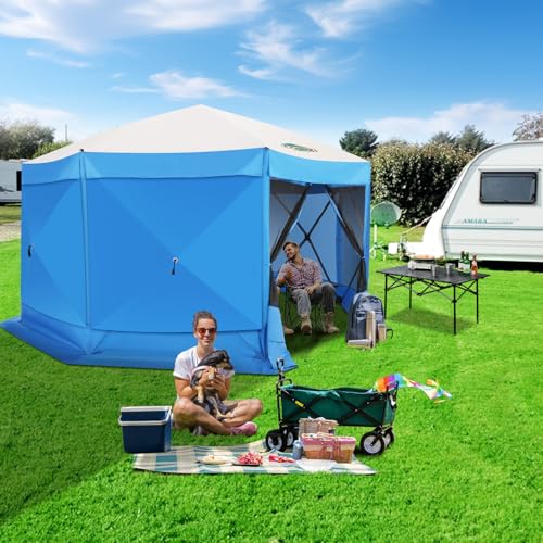 Image of COBIZI 15x15ft Extra Large Pop Up Gazebo Canopy Tent with Mosquito Netting, Spacious Easy Set-Up Screened Shelter, Durable Outdoor Pavilion with Ground Stakes, Perfect for Patio, Backyard, Blue