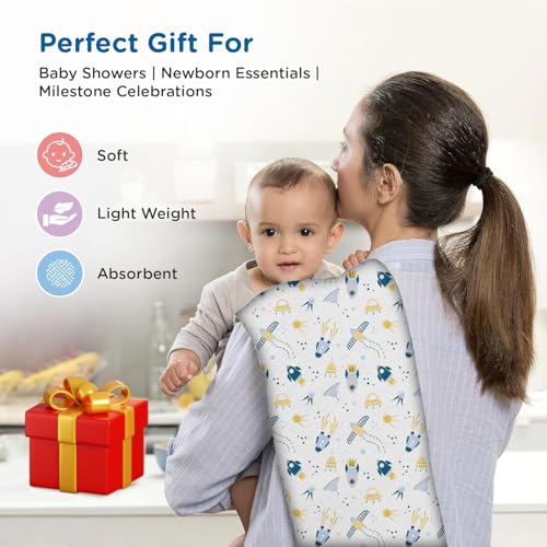 Image of Mee Mee 100% Muslin Cotton Baby Swaddle Wrappers Set (PK-3)| Baby Towel| Soft, Quick-Drying & Highly Absorbent Blanket | Printed Mulmul Swaddle Cloth,Newborn Essentials (Multicolour, 120x100 cm)