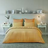 Pro Linen Premium Sheen Plain Satin Pure Cotton 300Tc, 2Pc Bedding Set, Single Comfort Size 275x150 Cm, Gold, (1 Bed Sheet + 1 Pillow Cover)