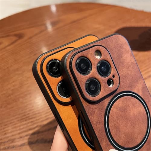 Protection iPhone 14 cuir magnétique antichoc marron pour charge Qi - 3
