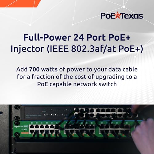 Image of PoE Texas 24 Multi Port IEEE 802.3at PoE+ Injector - Get Full PoE+ On Every Port - Total 700 watt Power - 2.5 Gig Data Rate - Active PoE+ Injector for WiFi Access Points, PTZ Cameras, IP Phones