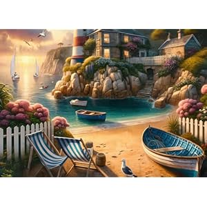 Rocorose 1000 Piece Puzzle for Adults, Lighthouse Coast Jigsaw Puzzles for Family, Beach Landscape Puzzles Sunrise Sunset for Game Night Fun Activity