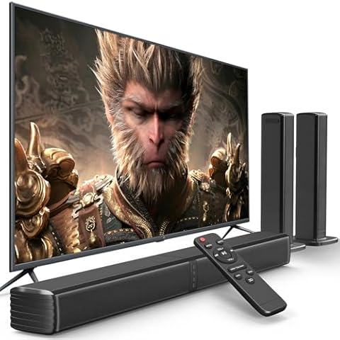 GEOYEAO Sound Bar, Bass Speakers for Smart TV with Dual Subwoofer 3D Surround Sound System, 32 Inch 2.2CH Home Theater Audio Soundbar, HDMI ARC Connection, 2 in 1 Detachable & Wall Mountable Cover