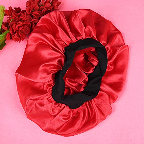 Image of Satin Silk Premium Sleeping caps, Comfortable & Soft Double Layered Streachable Hair Bonnets for All Head Sizes & Hair Type, Night Care Routine - Pack of 1 Pcs - Red