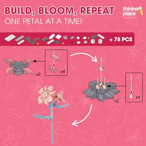 Image of STEM Peach Blossom Flower Building Blocks Set (78 Pcs, 12-in-1) | DIY Flower Pen Stand Kit for Kids 6+ Years (Boys & Girls) | Creative Craft & Learning Toy | Ideal Gift for Kids