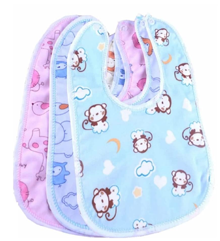 Wavva® Cotton Baby Bibs with Titch Button|Soft Cotton Washable for Babies Feeding Infants and Toddlers| 0-2 Years | Waterproof, Spill Resistant Bibs | Useful Baby Shower Gift (pack of 3) (Multicolor)