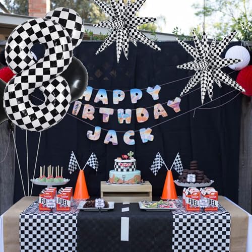 Image of TONIFUL 8th Birthday Balloons Kit 40 Inch Checkered Number 8 Foil Balloon
