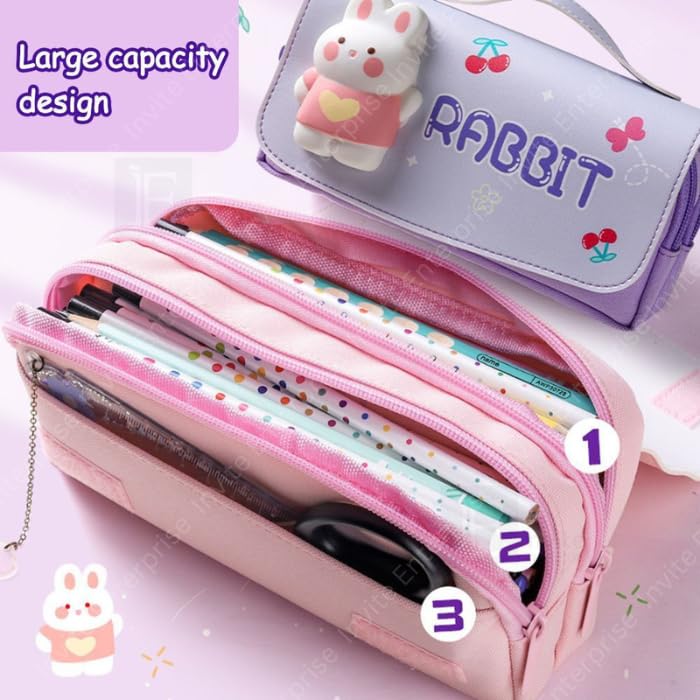 Image of Invite Enterprise Cartoon Theme Pencil Case - 3D EVA Pencil Case Pouch, Multipurpose Zipper Pencil Case for Kids, Pen and Pencil Bag for School Kids, Girls, Stationery Storage Box (Dear)