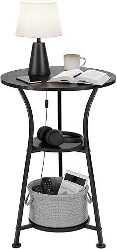 Dulcii Mesa auxiliar redonda pequeña para espacios estrechos y pequeños, sofá redondo de 3 niveles junto a la mesa, mesa auxiliar moderna para sofá