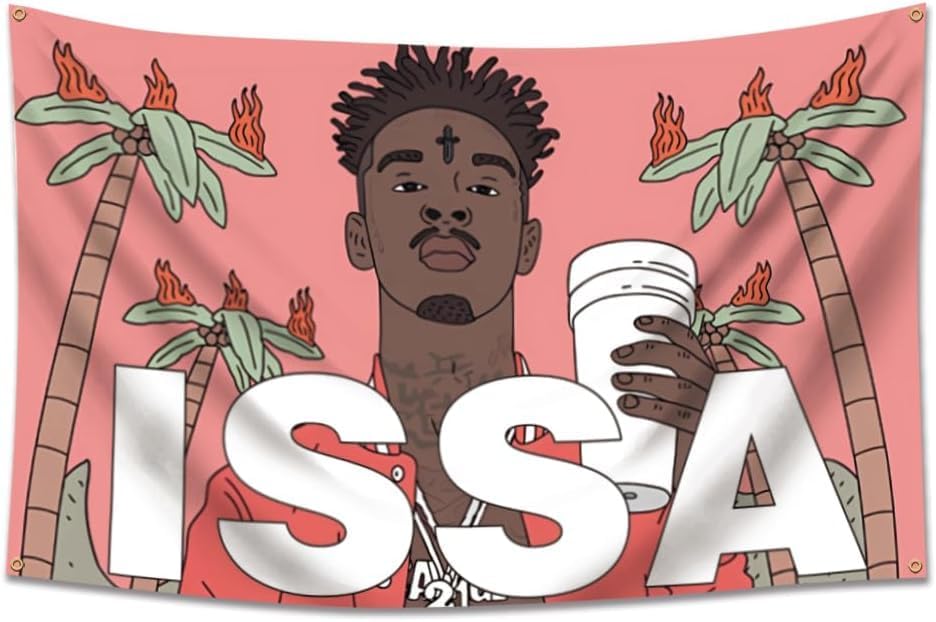 Miniatura 2 de Tapiz de bandera de música salvaje de rapero 21 de 3 x 5 pies, divertido póster de pared de cueva de hombre con 4 ojales de latón para decoración de