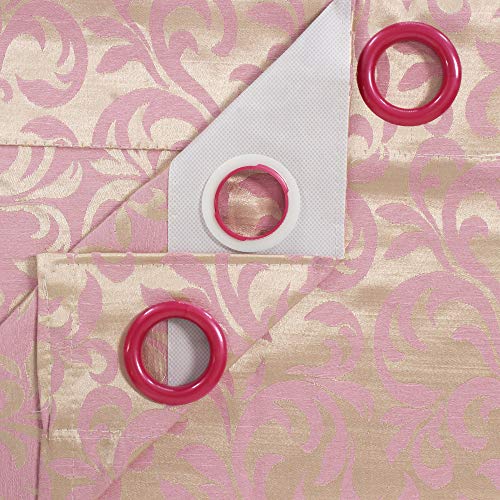 Image of Story@Home Bloom Collection Jacquard Lavish and Modern Rich Floral Print 4 Piece Eyelet Ring top Door Curtain for Bedroom and Hall - 7 Feet, Baby Pale Pink