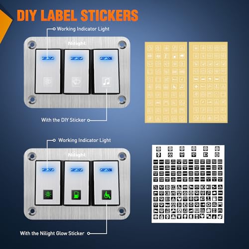 Image of Nilight 3 Gang Rocker Switch Panel 3 Pin On Off Pre-Wired Blue LED | Waterproof Aluminum Toggle Switches with DIY Stickers for 12V 24V Automotive Cars Marine Boats UTV Truck Jeeps