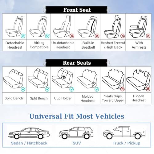 Image of Coverado Car Seat Covers Full Set, Beige Brown Car Seat Covers, Luxury Diamond Leather Car Seat Cover with Carbon Fiber Weave, Spill-Proof Seat Cushions, Automotive Seat Cover Universal Fit Most Cars