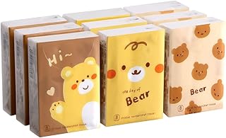 Facial Tissue, Travel Tissues Packs, Facial Tissues with Printed Pattern, Pocket Tissues Cube Box, Mini Individual Tissues Packs, 9 Pack, 8 Sheets Per Pack, 3-Ply Sheets, Wedding, School, Work (Bear)