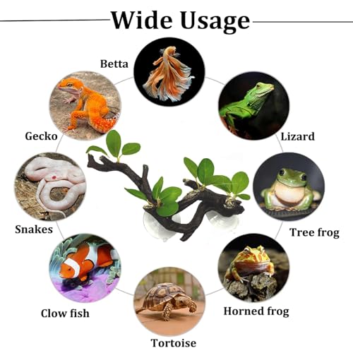 Image of PINVNBY 2 PCS Reptile Corner Branch Terrarium Plant Decoration Branches for Reptiles with Suction Cup for Amphibian Lizard Snake Climbing Ornament
