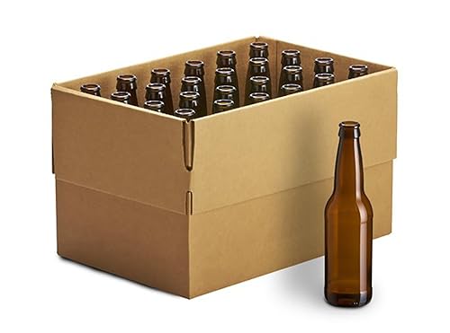 Home Brew Ohio Botellas de cuello largo ámbar con tapa de corona de 12 onzas, caja de 24