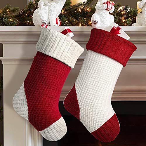 Meriwoods Christmas Stockings, 2 Pack 18 Inches Large Heavy Knit Stockings, Rustic Xmas