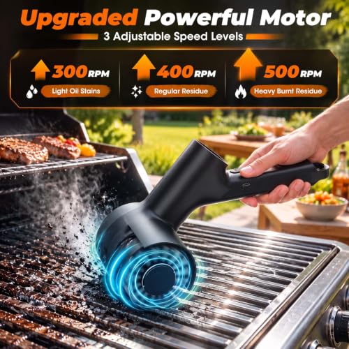 Image of Electric Grill Brush, Cordless BBQ Grill Cleaner with LED Light & Scraper | 3-Speed Adjustable, Quiet 55-75dB, Waterproof with Digital Display for Outdoor Grilling & Courtyard