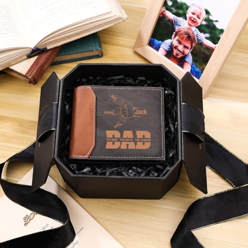 Personalized Dad Wallet for Fathers Day Custom 1-6 Names Mens Wallet Fist Bump Leather Bifold Wallets for Dad Gift for Birthday Christmas Valentines (Dad 1-6 Names)2