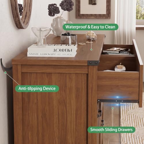 Image of Xixini Dresser for Bedroom with 6 Drawers, 54 inch Wide Wood Chest of Drawers with Mental Handle, Modern Dresser TV Stand, Wooden Closet Storage Organizer for Living Room, Hallway, Entryway, Walnut