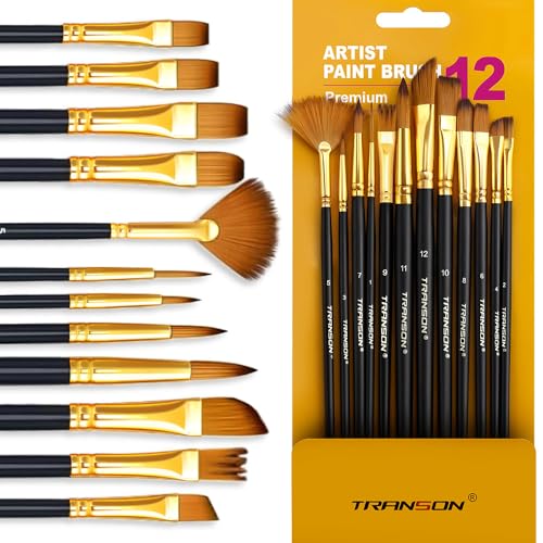 Transon Art Painting Brush Assorted Set of 12 for Acrylic