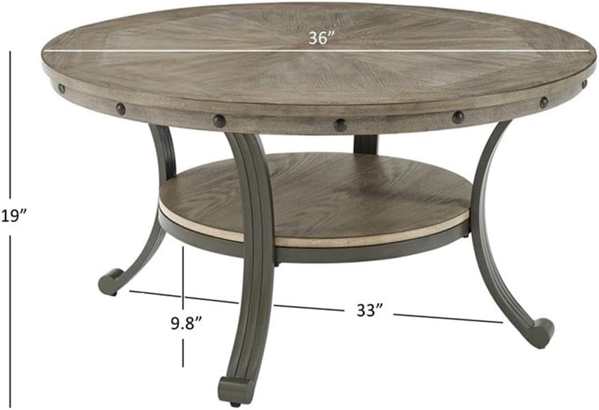 Powell Linon Franklin Metal and Wood Round Coffee Table in Pewter